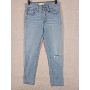 Madewell 9 High Rise Skinny Jeans Light Wash Distressed Button Fly Size 26